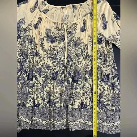 Love Stitch Floral Paisley Toile Peasant Dress Mini Tunic Casual Relaxed - Picture 10 of 12